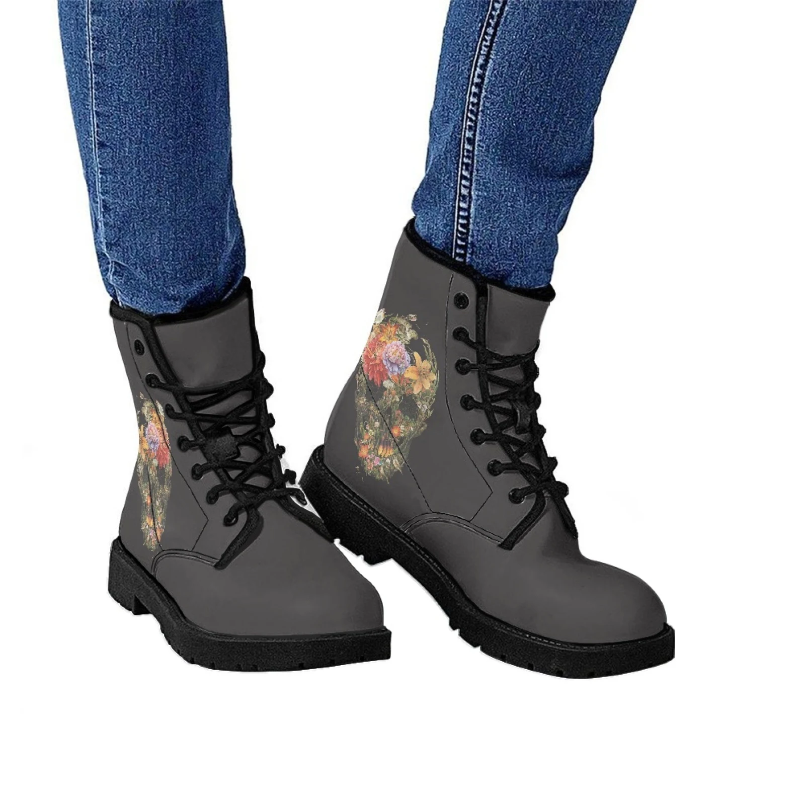 Botas Martin Femininas Britânicas de Couro com Sola Plana e Salto Baixo Estampadas Conforto e Estilo para o Uso Diário — foto 1