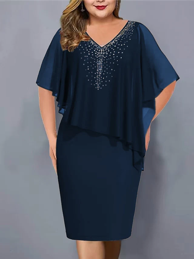 Title 4, Plus Size Womens Chiffon Dress with Rhinestone...