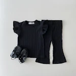 Conjunto Infantil Coreano Camiseta com Manga Bufante e Calças Boca de Sino Finas. Roupa leve e estilosa, ideal para crianças, perfeita para o verão. — foto 6