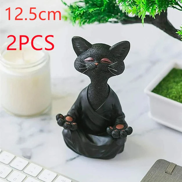 Enfeite de resina de gato preto meditando. Decoração zen para casa, promove relaxamento e tranquilidade, ideal para meditação e bem-estar. — foto 9