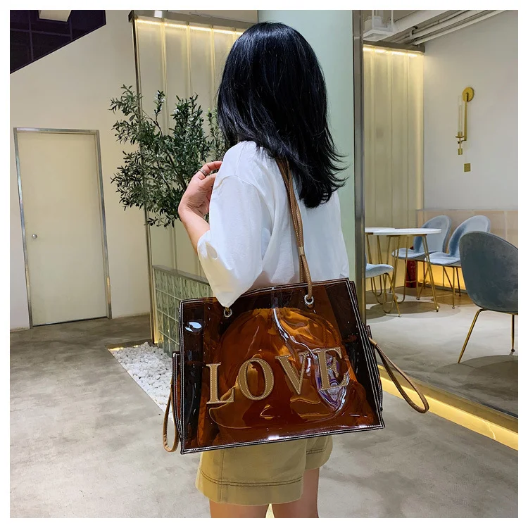 Title 2, Large capacity transparent jelly shoulder bag p...