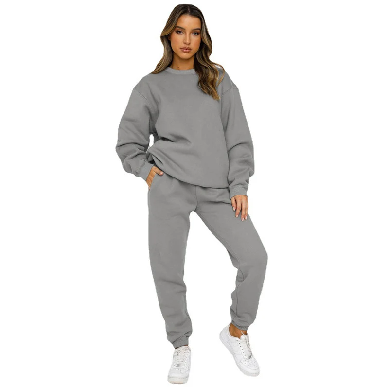Completo donna con maglione girocollo tinta unita, casual e alla moda, pullover versatile e confortevole, perfetto per look giornalieri e informali. — foto 1
