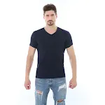 Męska koszulka modna, casual, w jednolitym kolorze, z dekoltem w kształcie litery V, idealna na codzienne stylizacje, wygodna i stylowa. — zdjęcie 2