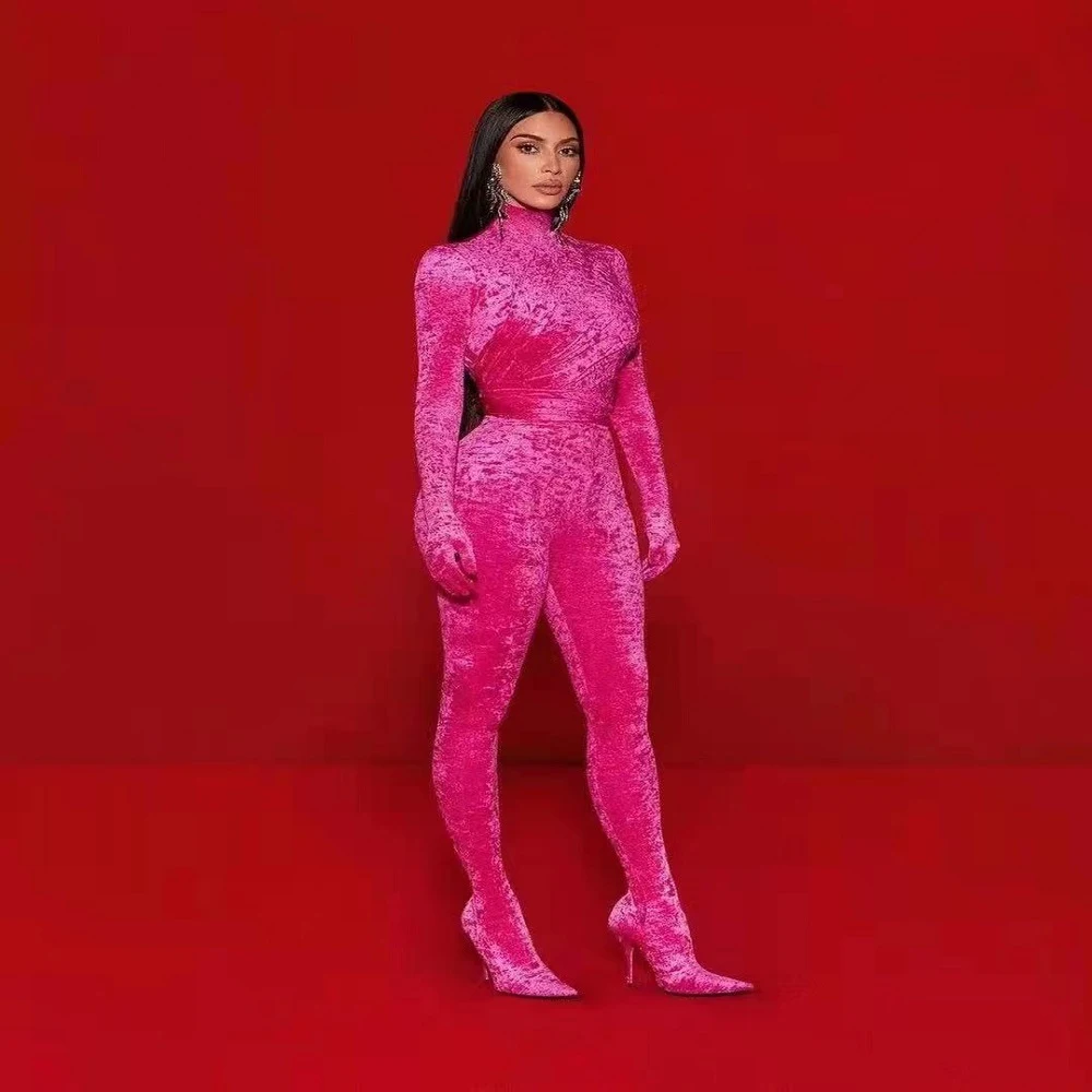Title 4, Rose Red Half Turtleneck Jumpsuit Suit
