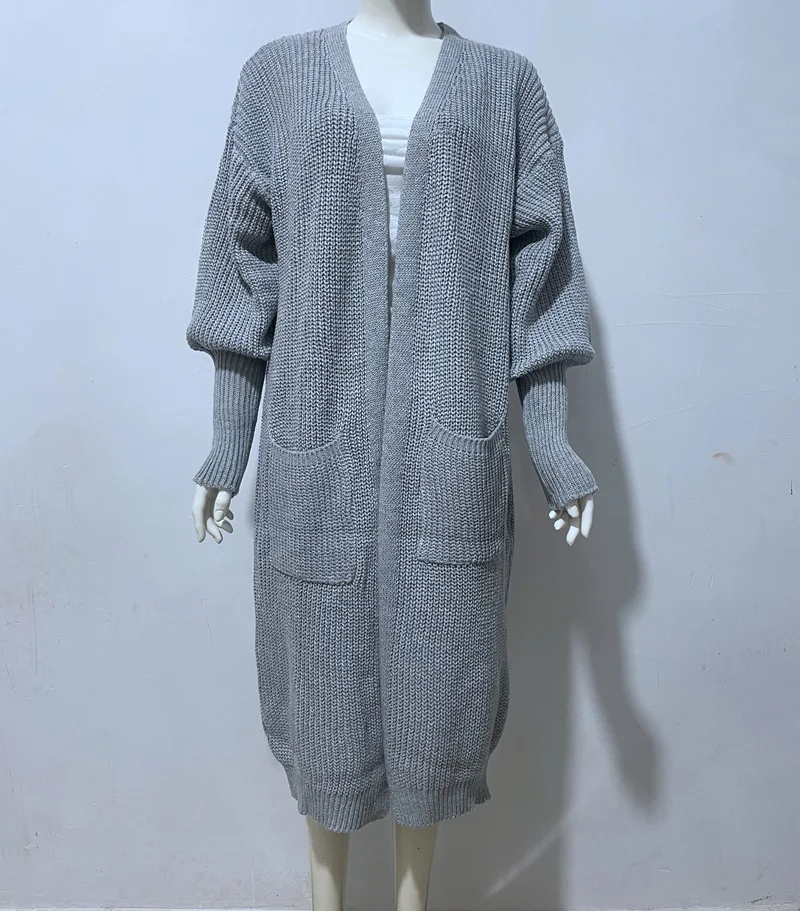 Title 27, Loose Knitted Cardigan Pocket Long Lantern Slee...