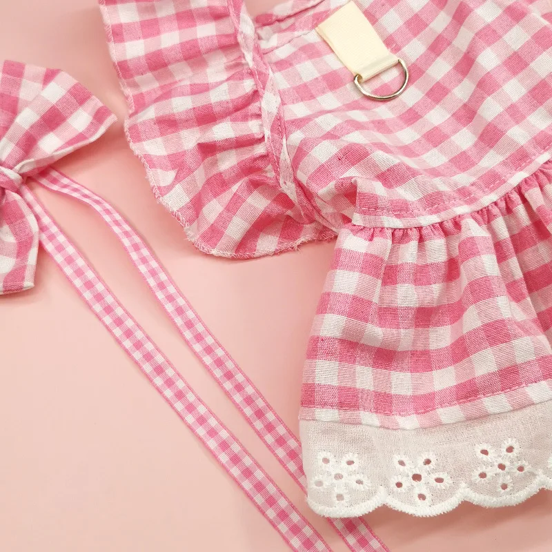 Title 6, Pet Flying Shoulder Sleeve Plaid Lace Dog Skirt...