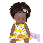 Boneca negra fofa com saia de fruta macia, um brinquedo adorável para abraçar e brincar, perfeito para crianças e colecionadores. — foto 4