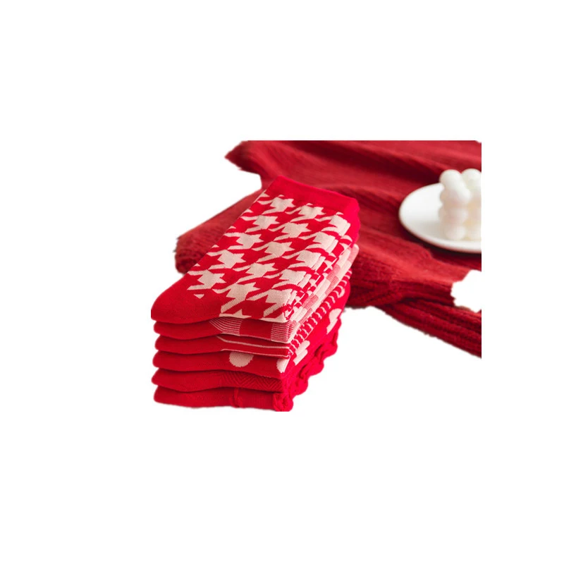 Title 7, Houndstooth Red Christmas Socks Cotton