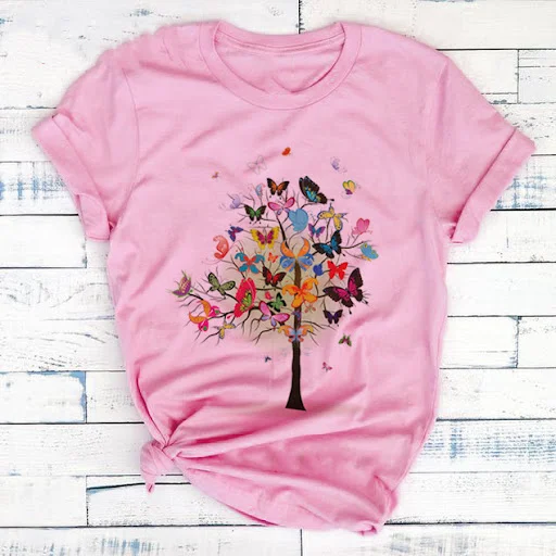 Title 3, Butterfly Tree Printed Short Sleeved Casual T-s...