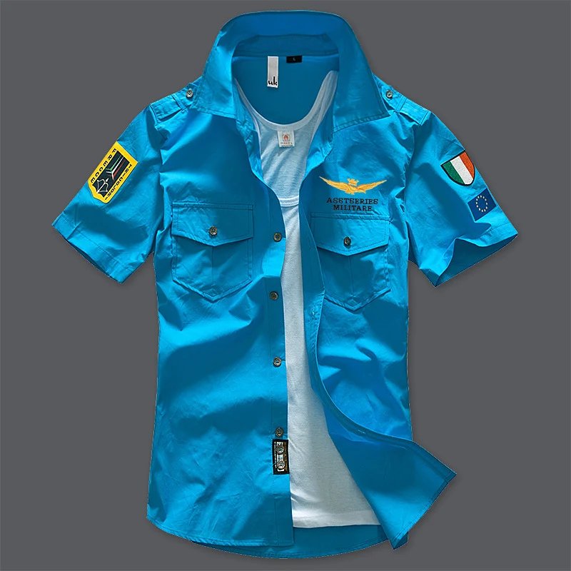 Camisa masculina de manga curta bordada para fãs militares, meia manga, confortável e estilosa. Perfeita para uso casual e atividades ao ar livre. — foto 3