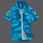 Camisa masculina de manga curta bordada para fãs militares, meia manga, confortável e estilosa. Perfeita para uso casual e atividades ao ar livre. — foto 3