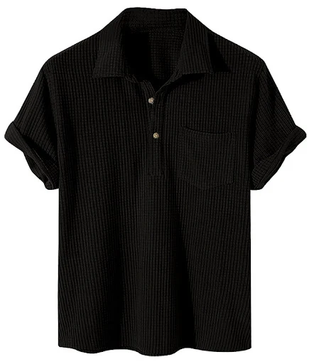 Title 6, Mens Waffle Button Polo Plaid Color T-shirt Eu...