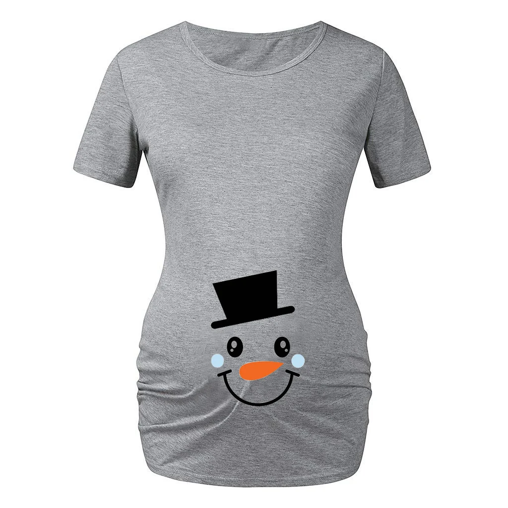 Natal dos desenhos animados boneco de neve impressão vestido de maternidade verão plus size maternidade camiseta de manga curta — foto 5