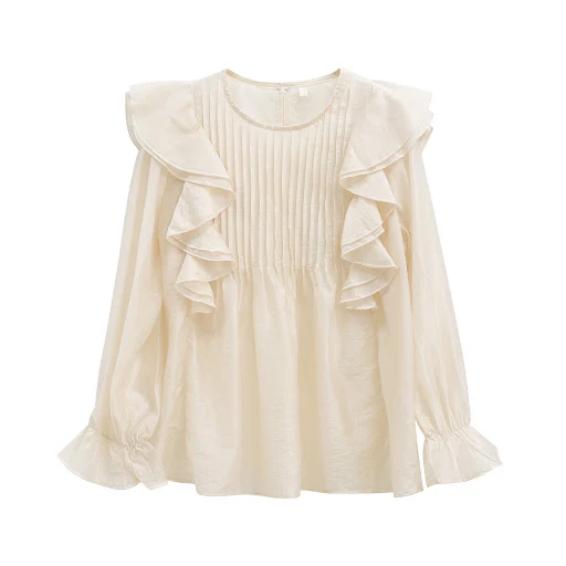 Title 4, Elegant Flared Long Sleeve Loose Pleated Top