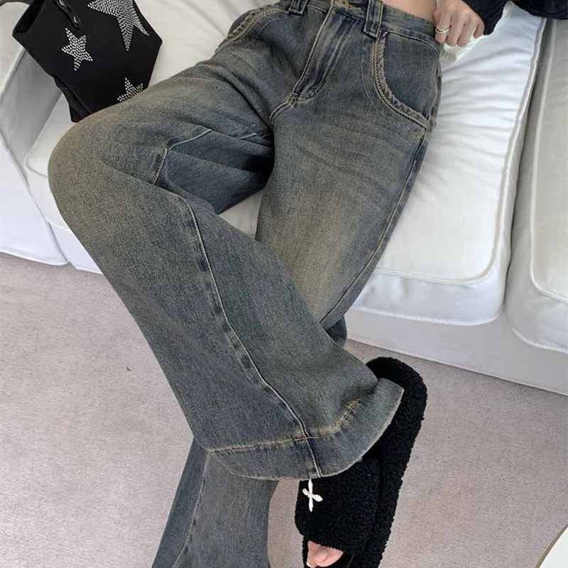 Women's Fashionable Retro Distressed Wide-leg Jeans. Comfortable and stylish, perfect for a casual, vintage-inspired loo — photo 5