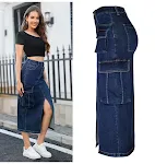 Saia de cintura alta com estilo utilitário, vários bolsos, modelagem slim, com fenda e efeito de emagrecimento. Conforto e elegância. — foto 14