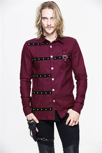 Title 3, Mens Gothic Style Rivet Long Sleeve Shirt