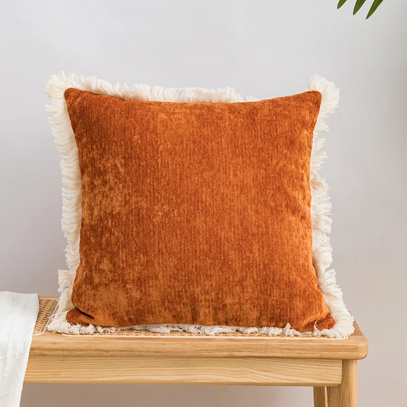 Modern Wine Houndstooth Orange Cushion Cover with Tassel Lace, perfect to add a stylish and decorative touch to your liv — photo 7