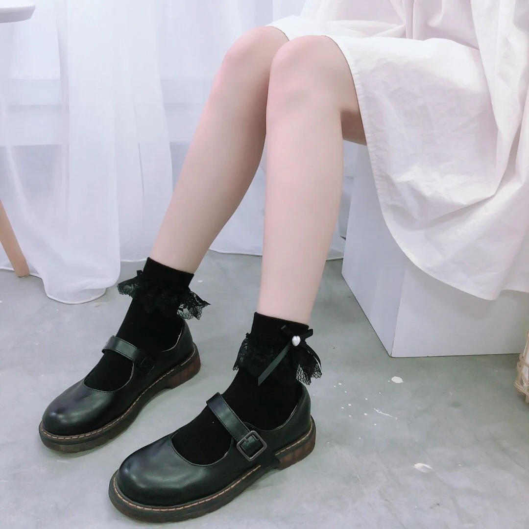 Title 1, Bow Knot Studded Heart Cotton Socks