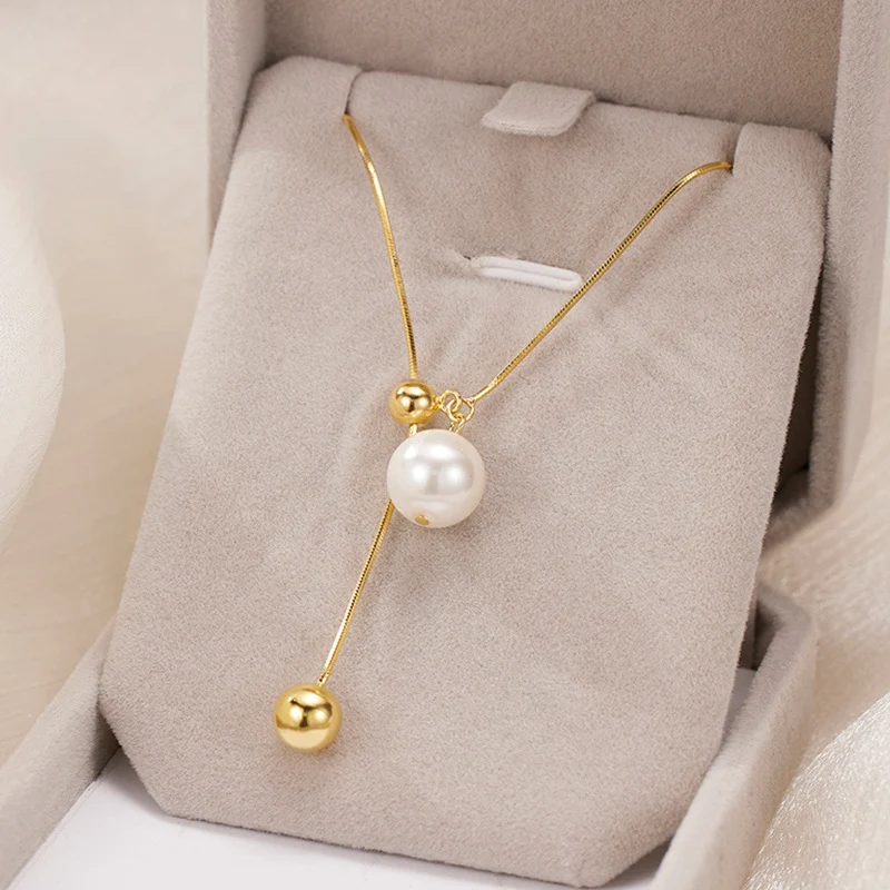Colar de pérolas Shell em prata 925 com ajuste Y e pulseira de prata. Um conjunto elegante e versátil para realçar sua beleza natural. — foto 6