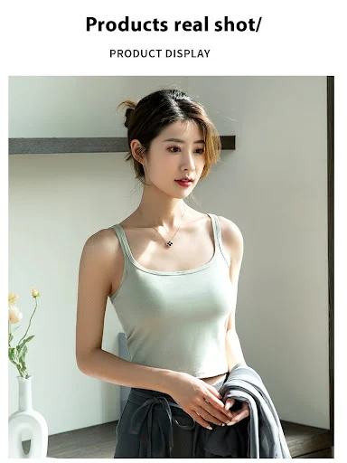 Title 5, Navel-exposing cotton camisole with chest pad s...