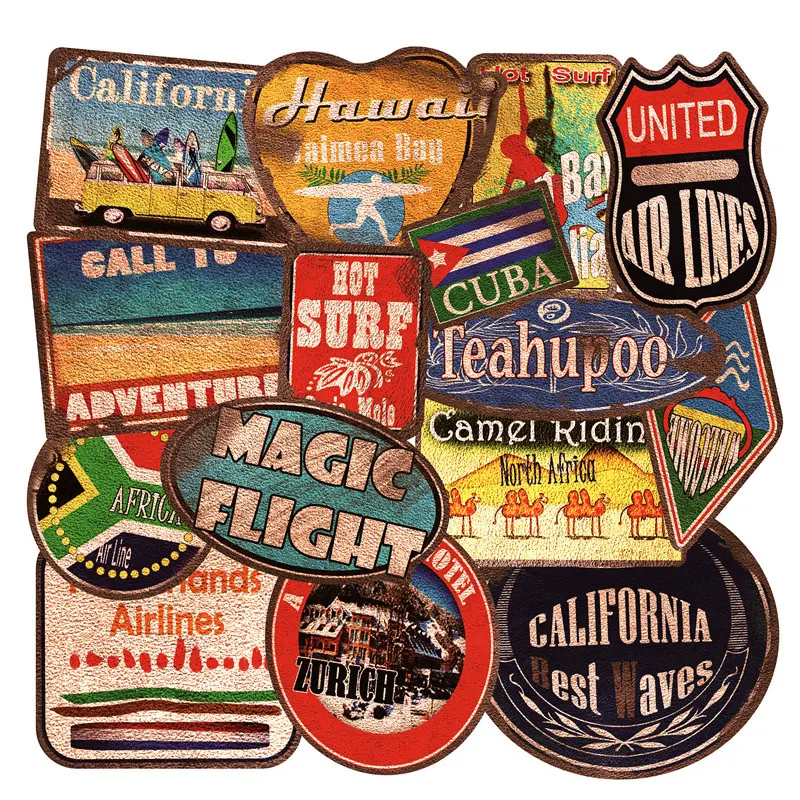 Grote Retro Strand Stickers 36 Stuks Surfen Reizen Decoreer Koffers, Laptops en meer. Breng de strandvibe overal met deze leuke stickers. — foto 2