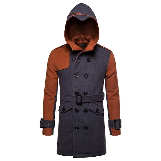 Title 10, Double-breasted hooded belted mid-length wool t...
