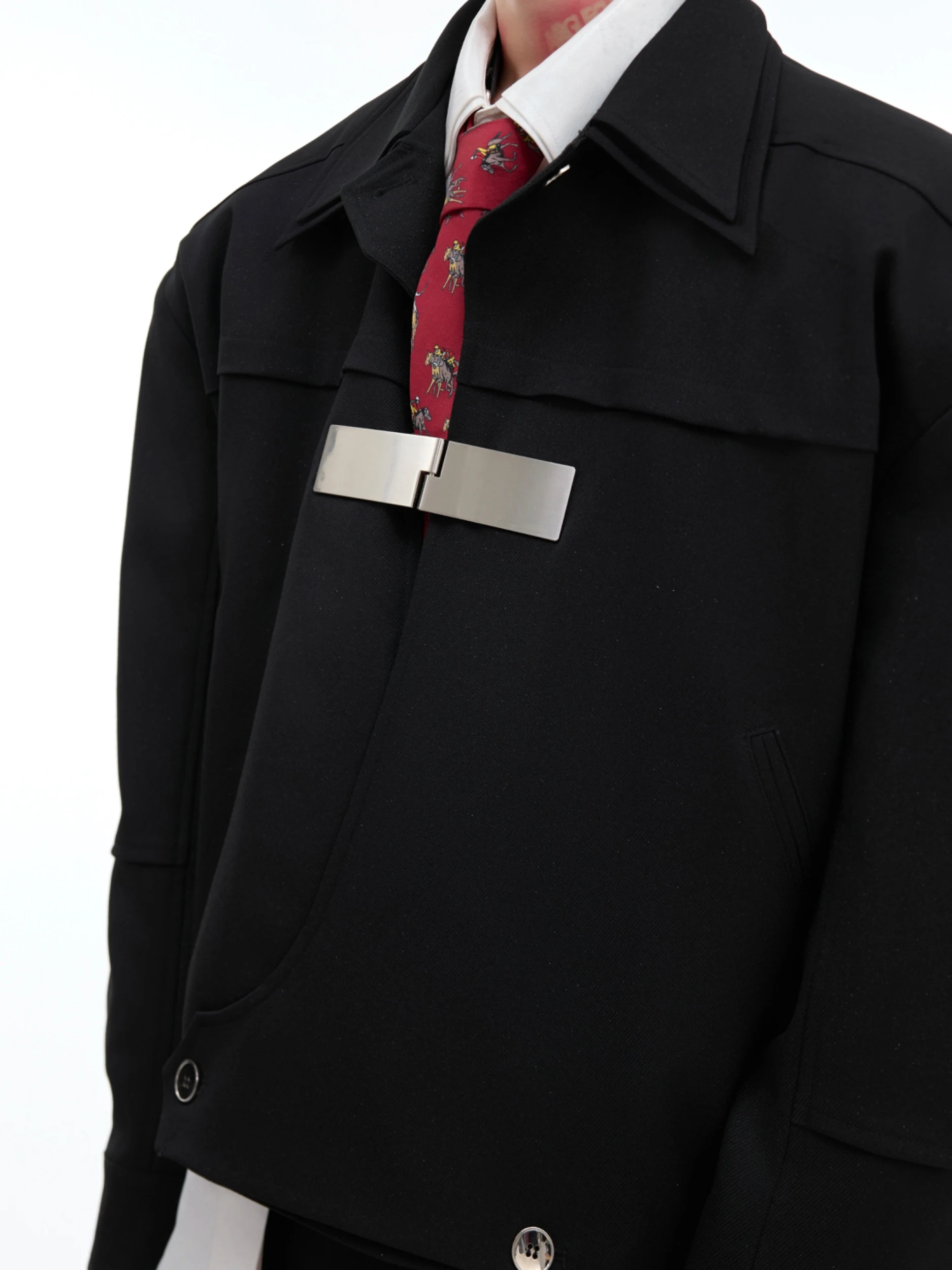 Title 4, Black coat with double-layer collar design, per...
