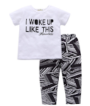 Zomer set voor meisjes, casual Europese en Amerikaanse stijl, korte mouwen t-shirt en katoenen broek, tweedelig. — foto 3