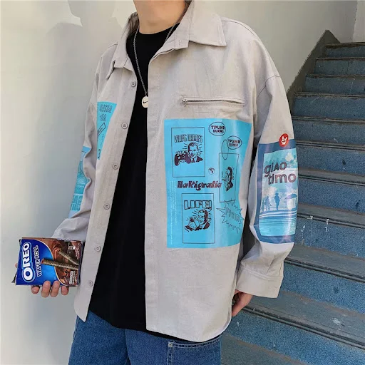 Title 5, Contrasting Color Print Hip-Hop Jacket Student ...