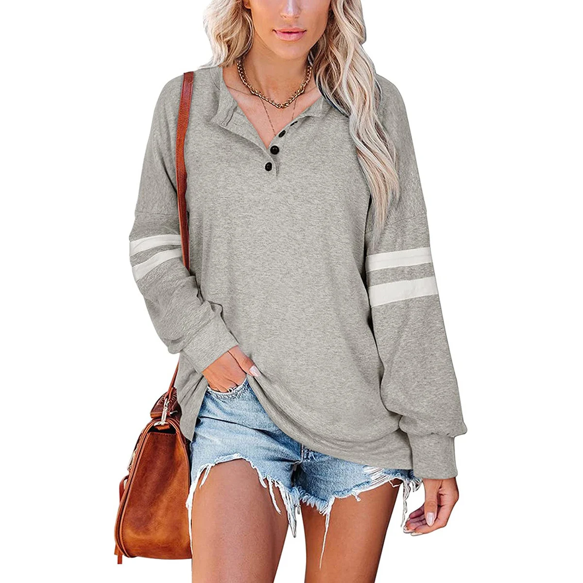 Suéter camiseta feminina listrada europeia e americana, manga longa e decote em V, ideal para um visual casual e estiloso. — foto 2