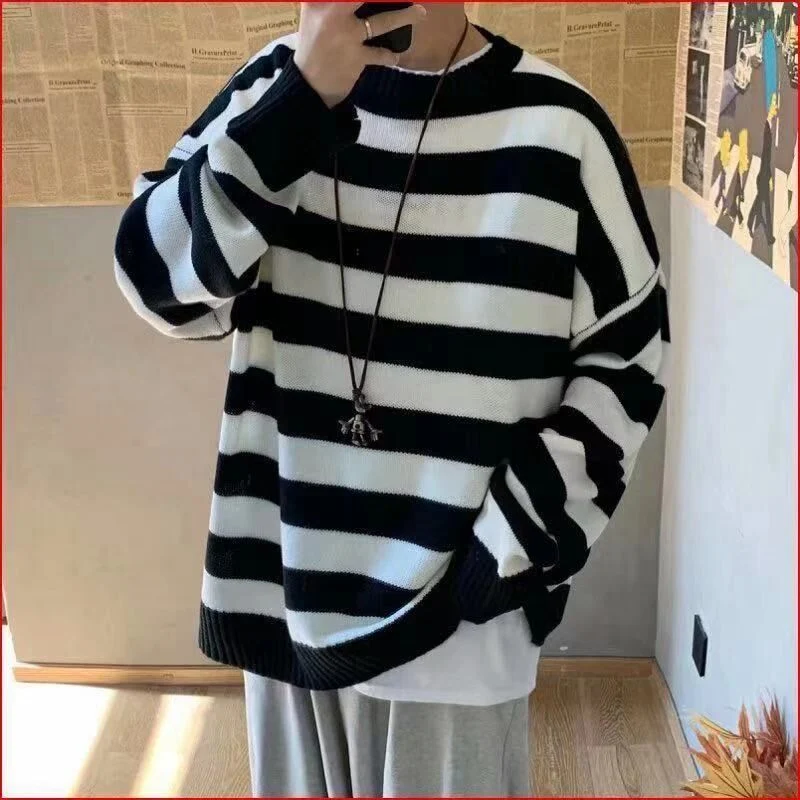 Title 7, Mens Striped Sweater Mens Loose-fitting Sweat...