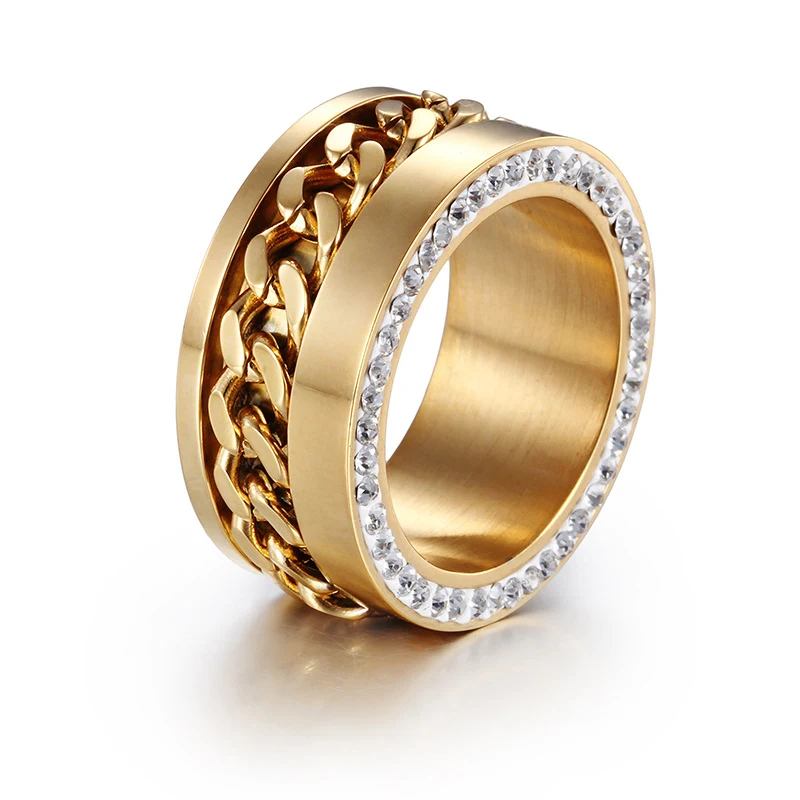Anel de aço inoxidável com strass laterais, moda europeia e americana, adiciona brilho e elegância ao seu visual. — foto 5