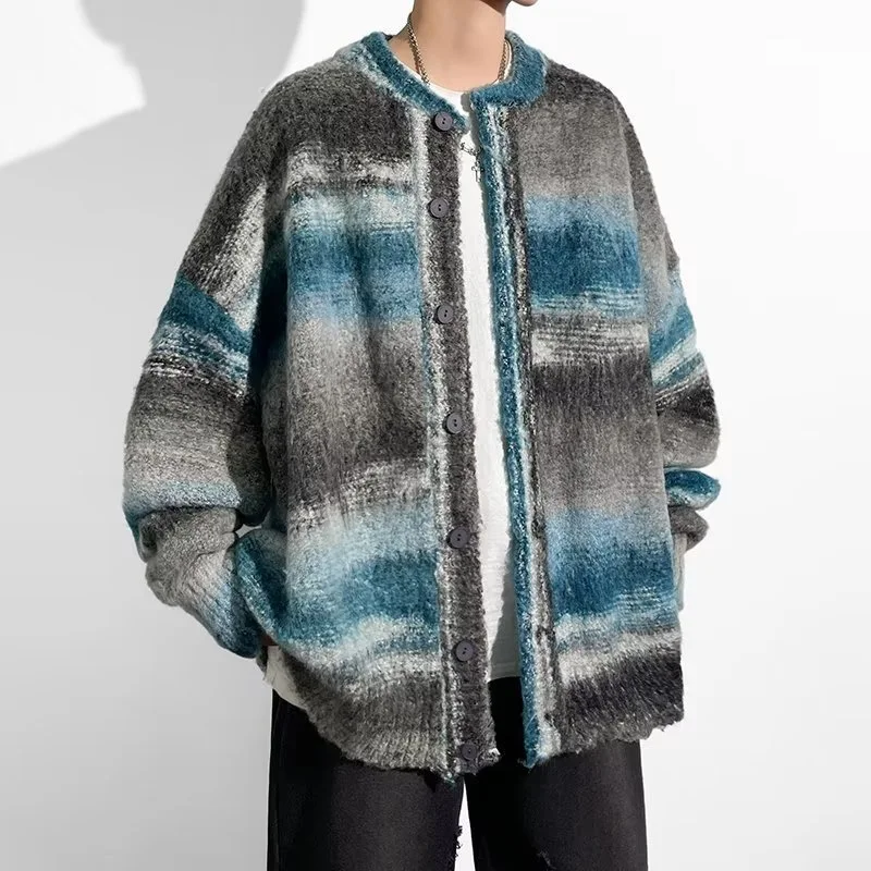 Contrast Color Sweater Hong Kong Style Trendy Baggy Coat, Men's and Women's Fashion Casual Knitted Cardigan Top. Perfect — photo 30