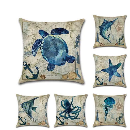 Title 5, Marine Life series pillow cases for coastal bed...