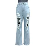 Jeans donna europei e americani a vita alta elasticizzati, pantaloni a gamba larga strappati, perfetti per un look casual e alla moda. — foto 4