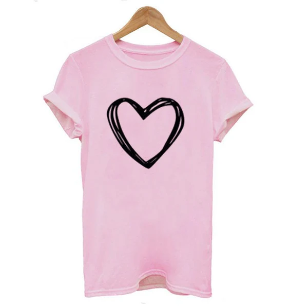 Hart Print T-shirt Vrouwen Korte Mouw O Hals Losse T-shirt Zomer Vrouwen Causale T-shirt Tops Kleding Camisetas Mujer — foto 1