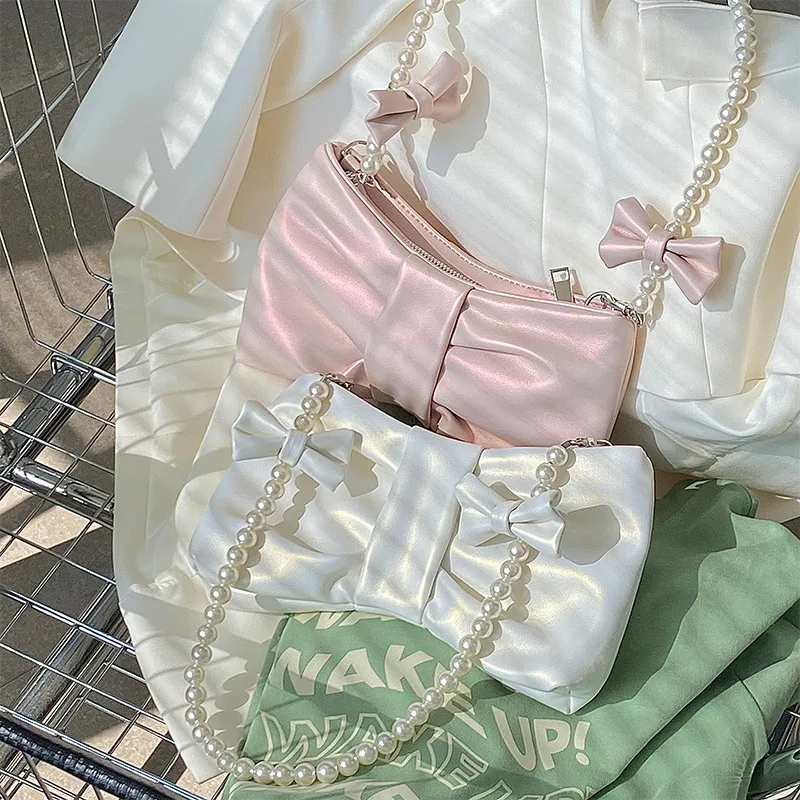 Bolsa de ombro feminina com laço de pérolas, bolsa mensageiro doce. Charmosa e elegante, ideal para um toque de doçura e estilo em seu visual. — foto 10