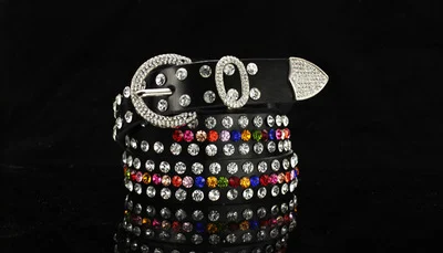 Title 1, Cinto de couro feminino embelezado com strass