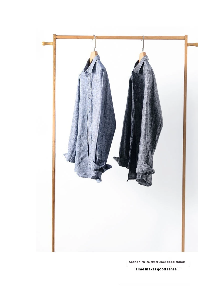Men's casual linen shirt with polo collar, long sleeve, and loose fit. Experience comfort and style for everyday wear, p — photo 2