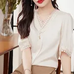 Women's V-neck Chiffon Shirt Design Top, elegant and versatile. Perfect for work or any occasion, lightweight and comfor — photo 2