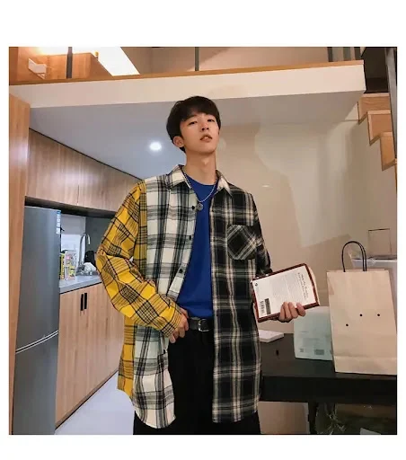 Title 14, Fashion Student Casual Long Sleeve Plaid Shirt,...