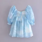 Moda borrada azul céu nuvem vestido de manga bufante feminino — foto 2