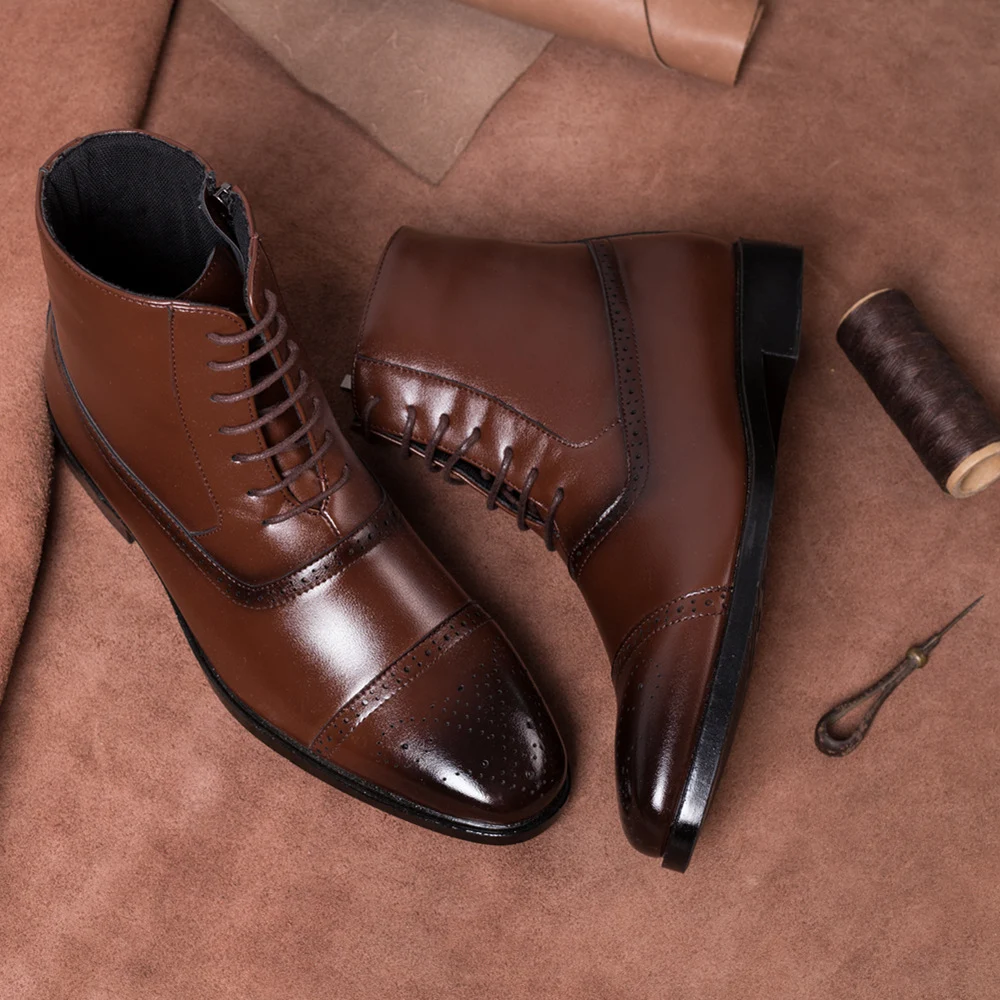 Title 3, Mens three-joint polishing high-top leather sh...