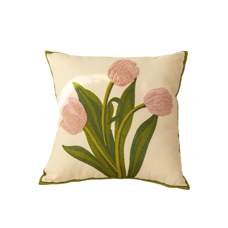 Capa de almofada bordada com flores em algodão puro estilo nórdico, macia e decorativa, perfeita para sofás e camas, design elegante. — foto 26