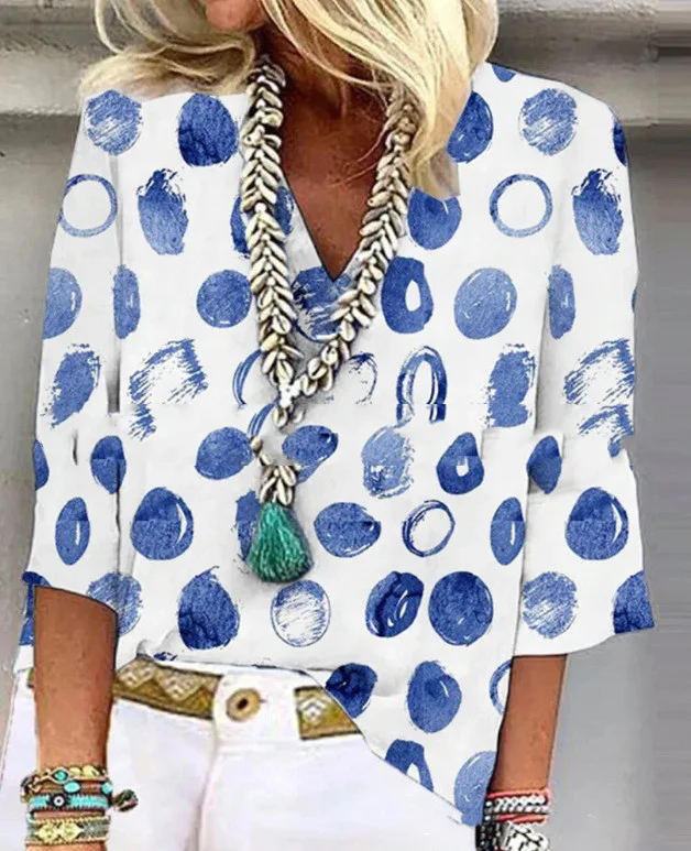 Title 5, Ethnic Style V Neck Printed Womens Casual Shirt