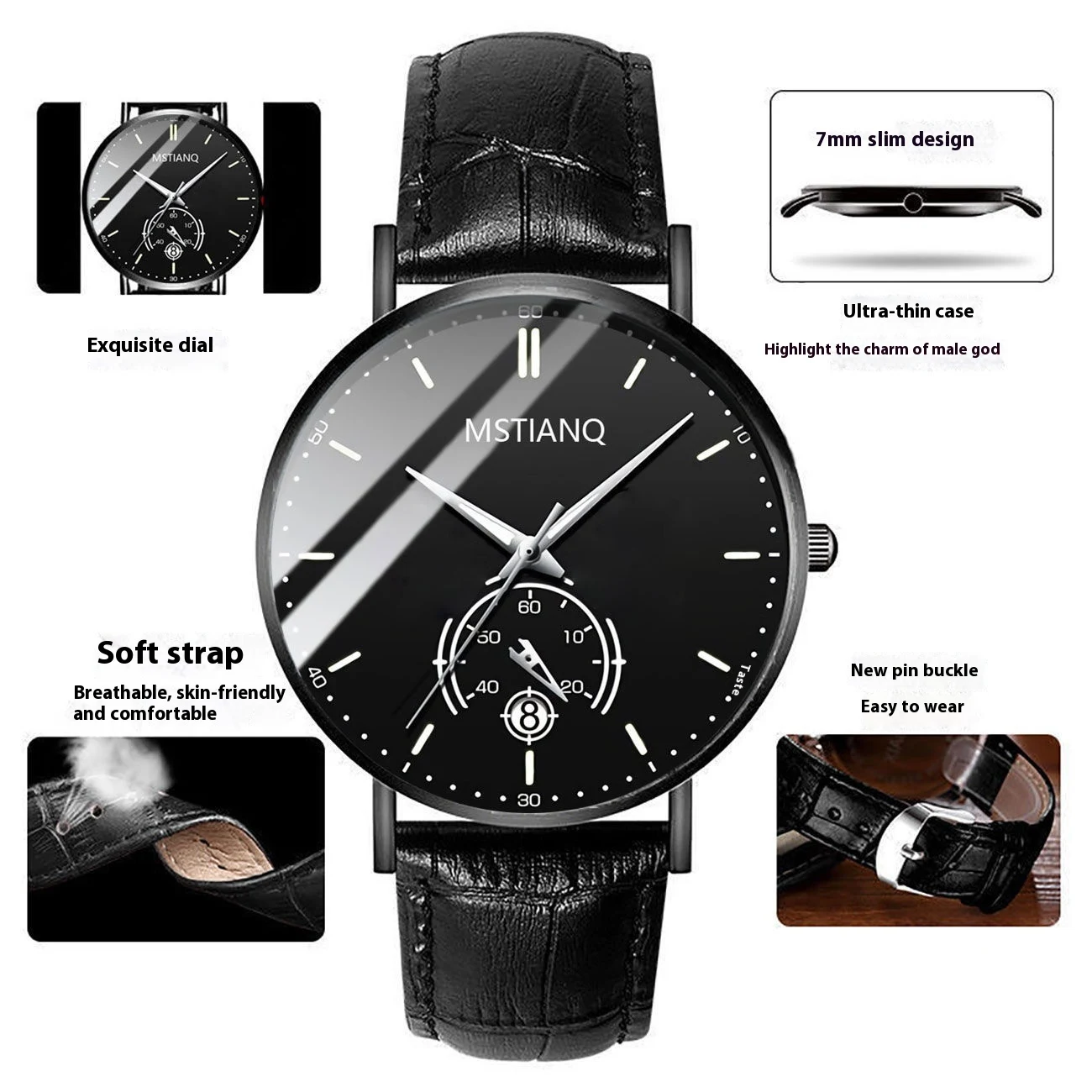 Trade Watch Elegante Cinturón Negro con Tecnología Acero Refinado Calendario Casual Coreano, un accesorio práctico y sofisticado. — foto 6