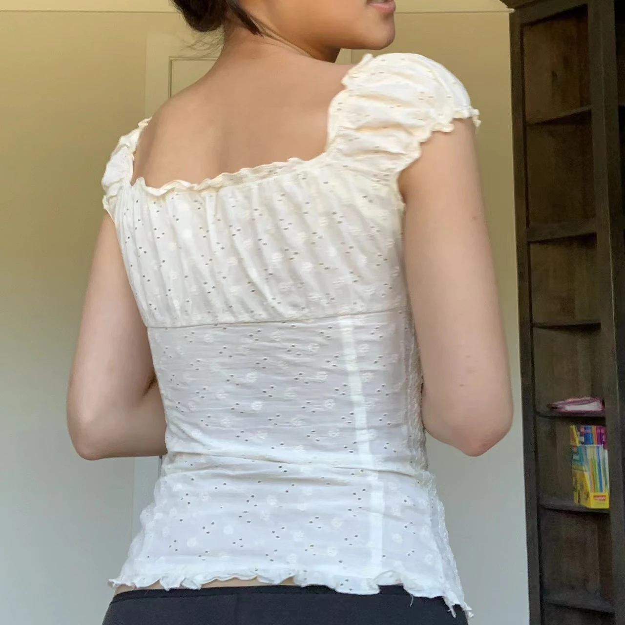 Title 5, New Pleated Shoulder Button Fold Over Lace Bodice