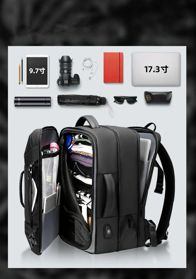 Mochila masculina expansível de 17,3 polegadas, multifuncional, grande capacidade para viagens de negócios e trabalho com compartimento para laptop. — foto 5