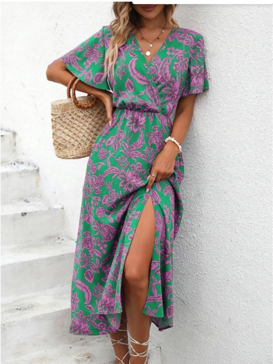Title 4, Vestido dividido con cuello en V y estampado tr...